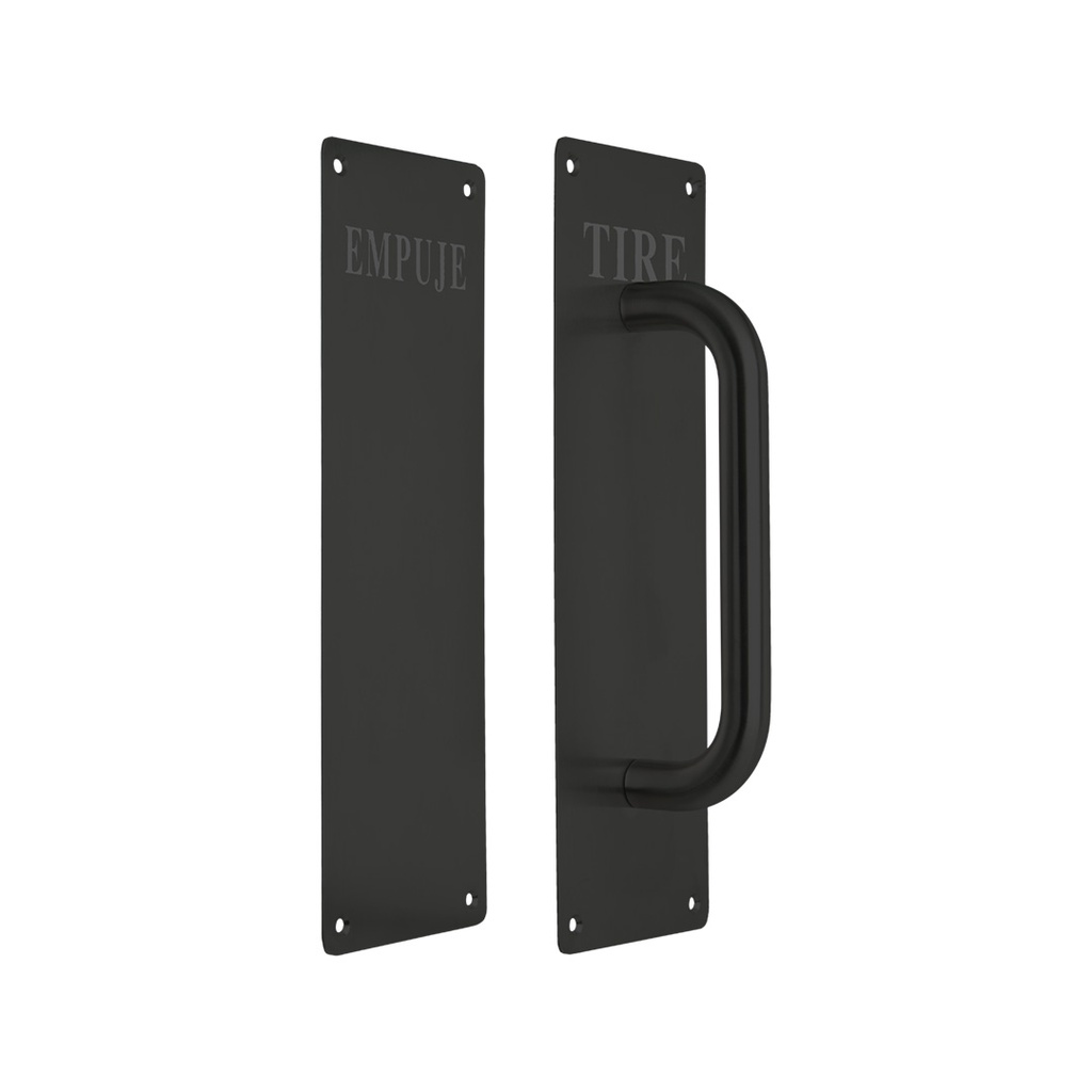 PLACA ACERO INOXIDABLE CON MANIJA JUEGO "TIRE/EMPUJE" NEGRO