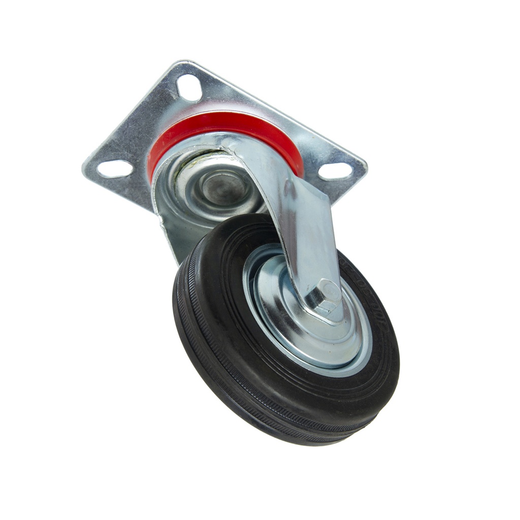 RUEDA CHAPA Y GOMA NEGRA BASE GIRATORIA 75MM