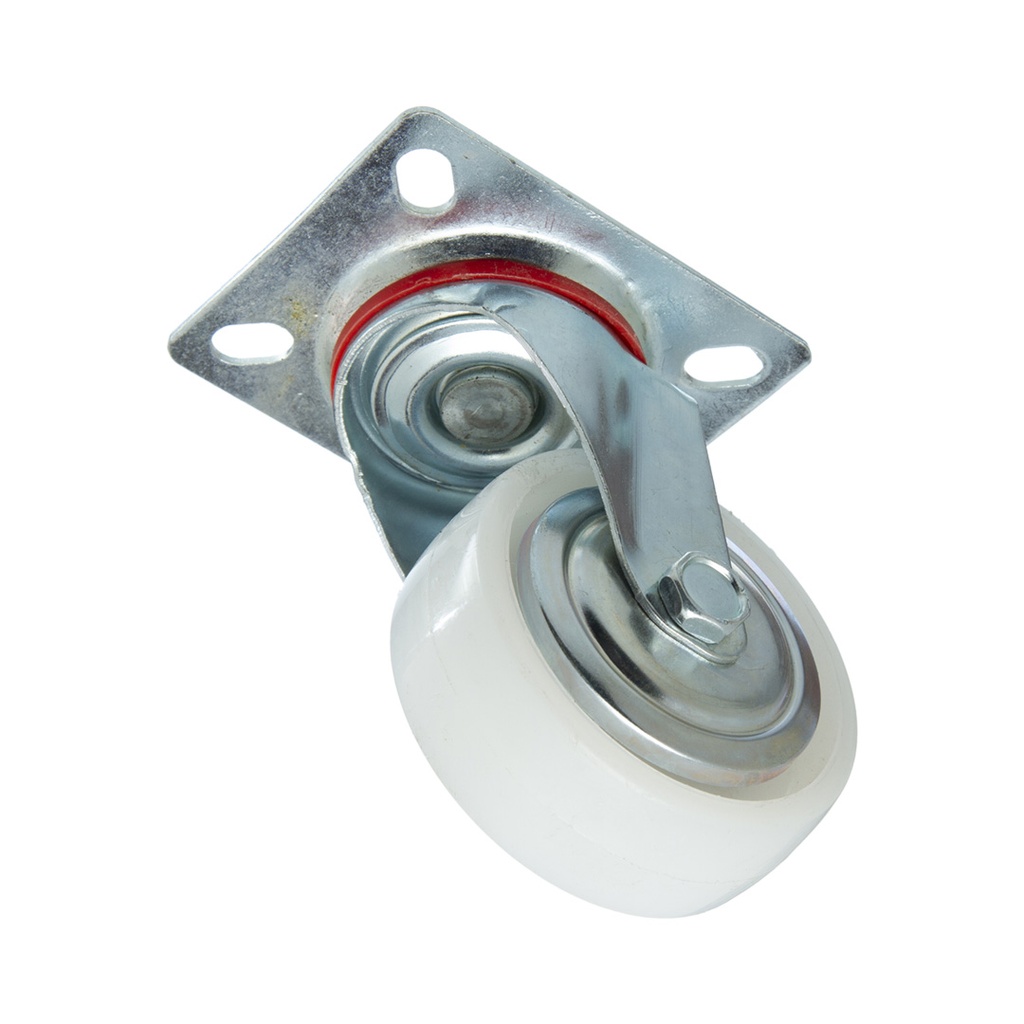 RUEDA CHAPA Y NYLON BLANCA BASE GIRATORIA 75MM