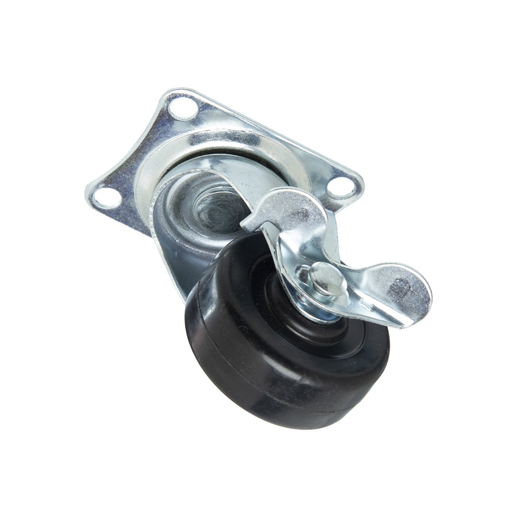 RUEDA GOMA NEGRA BASE GIRATORIA 50MM CON FRENO