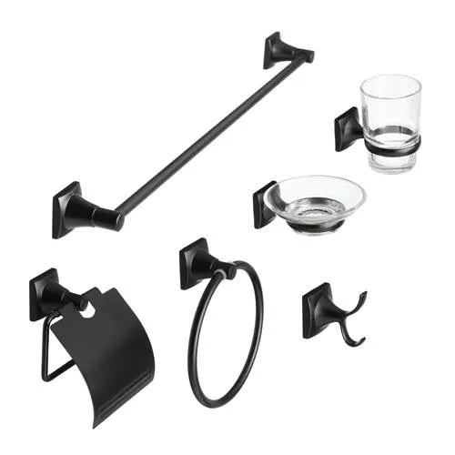 [KAF-WC-501-N] SET BAÑO 6 PIEZAS BASE CUADRADA NEGRO