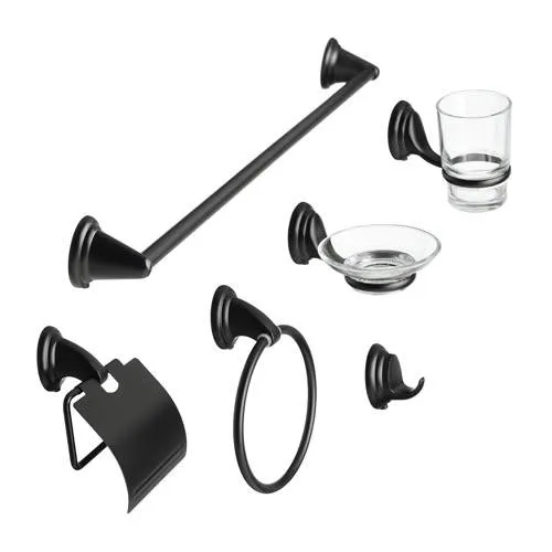 SET BAÑO 6 PIEZAS BASE REDONDA NEGRO