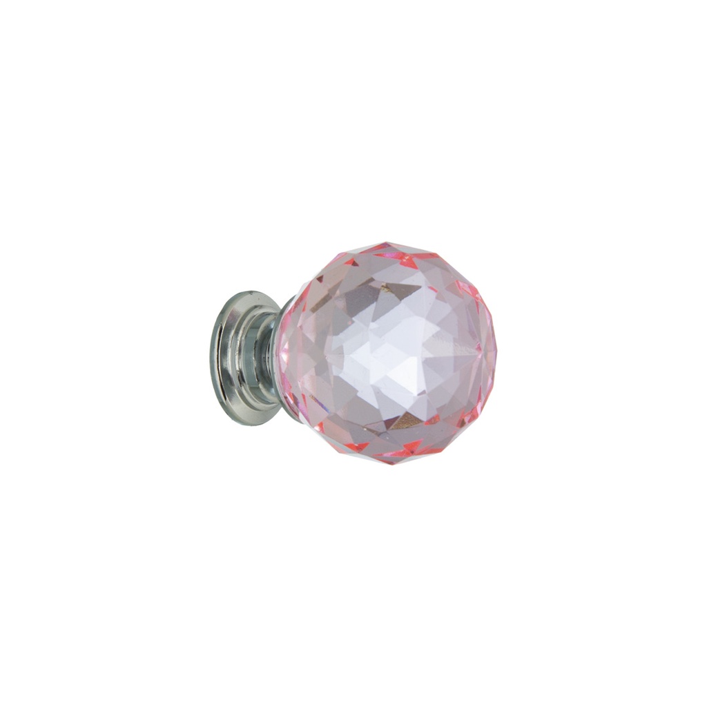 TIRADOR FACETADO CRISTAL ESFERICO ROSA 30X40MM