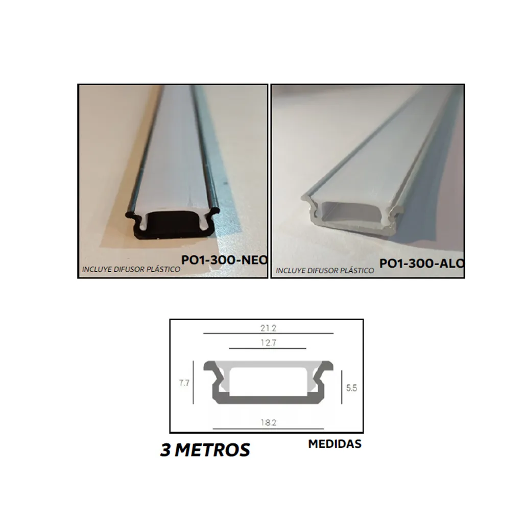 [KAF-P01-300] PERFIL LED PARA EMBUTIR O APLICAR ALUMINIO