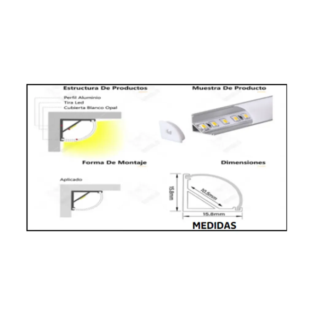 PERFIL LED ESQUINERO 2MTS - 45°